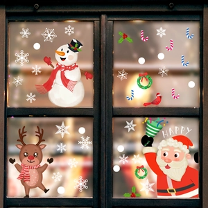 Adesivi Per Finestre Di Natale PVC Statici Babbo Natale Pupazzo Di Neve Renna Fiocchi Di Neve Vetro Specchio Arredamento