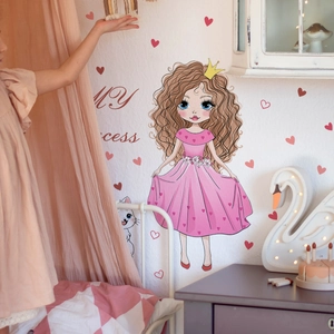 Sticker Mural Princesse et Chat Dessin Animé PVC Autocollant Décoration de Chambre d'Enfant et Pépinière