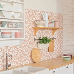 Vintage orange floral self-adhesive wallpaper for kitchen backsplash decor and wall tiles