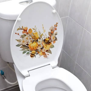 Adesivo per coperchio WC con api colorate e motivo floreale a nido d'ape decorativo