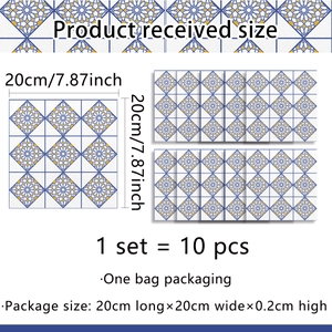 Detail of 20x20cm waterproof vintage blue tile stickers with 10 pieces per set