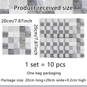 Detail of 20x20cm waterproof PVC wall stickers with blue floral marble pattern 10pcs set