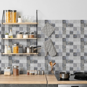 Kitchen backsplash detail with grey marble and leaf pattern waterproof wall stickers