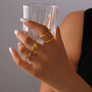 French vintage 18k gold plated titanium steel rings set with zircon heart and arrow charms