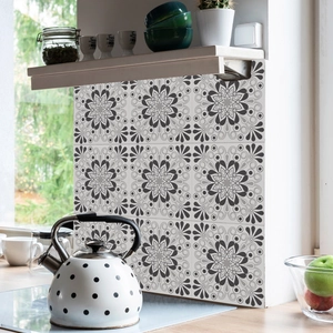 French vintage mandala kitchen wall stickers with waterproof black and white geometric patterns