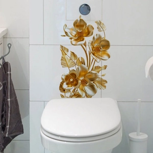 3D golden floral self-adhesive wall stickers for bathroom and toilet wall decoration