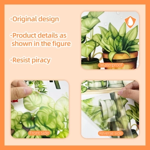 Detailed view of waterproof cartoon plant wall stickers showing front and back texture