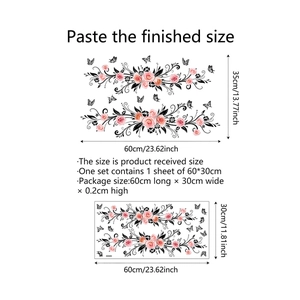Detailed size guide of double-sided rose butterfly wall stickers for home decor