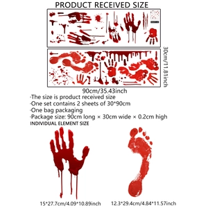 Detailed size specifications for Halloween bloody handprint and footprint wall decals