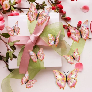 Mariposas 3D en rosa y dorado con efecto láser holográfico para decoración de pared hogar
