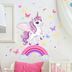 Glow in the dark unicorn and rainbow wall decals for children room decoration