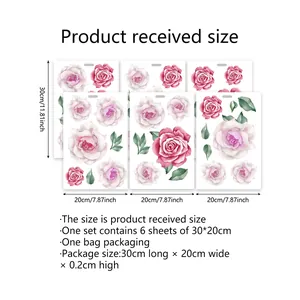 Tableau des tailles pour 6 stickers muraux floraux mesurant 30x20cm par feuille