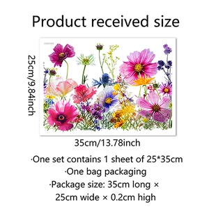Detailed view of colorful floral wall stickers with dimensions 25x35cm for home decor