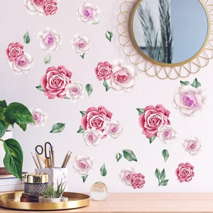 Stickers muraux autocollants de roses roses à l'aquarelle pour décoration de salon