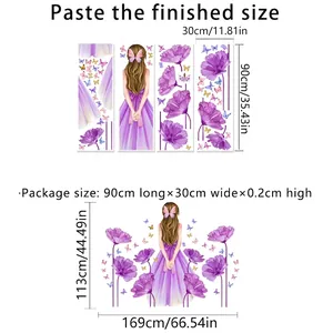 Purple flower and butterfly girl wall decal set with dimensions 169x113cm for bedroom decor