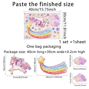 Adesivi per finestre statici con unicorno arcobaleno stelle e nuvole per bambini