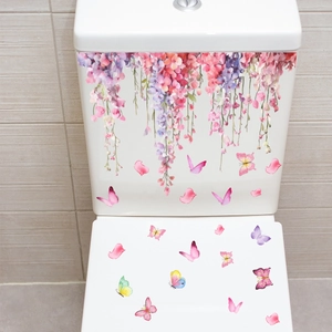 Pink cherry blossom and butterfly floral stickers set for toilet seat and bathroom decor