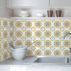 Adesivi murali mandala bohémien su paraspruzzi cucina bianco con motivi floreali