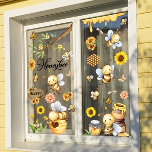 Adesivi per Finestre a Forma di Ape e Girasole Elettrostatici Primavera Estate Farfalla Vetro Adesivi Decorativi per la Casa