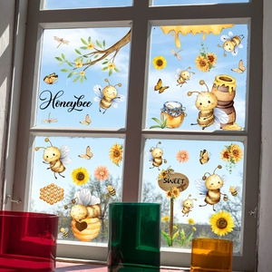 Adesivi elettrostatici bifacciali con api e girasoli per decorazione finestre