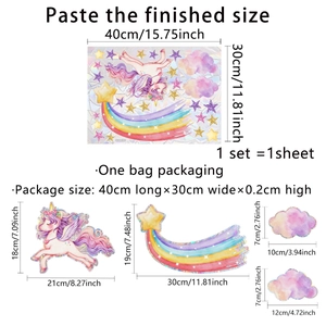 Adesivi statici per finestre con unicorno arcobaleno e stelle colorate set