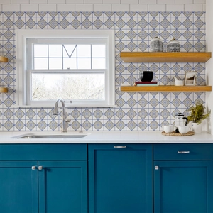 Autocollants muraux style marocain bleu et jaune pour crédence de cuisine décorative