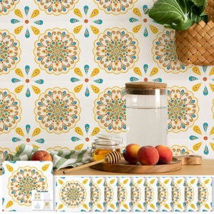 Adesivi Murali per Piastrelle con Motivo Mandala Vintage Francese PVC Impermeabile Autoadesivo Decorazione Casa per Cucina Bagno