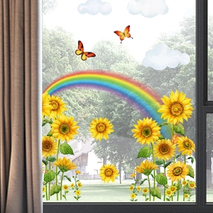 Sunflower window stickers with rainbow and butterfly designs for home glass decoration