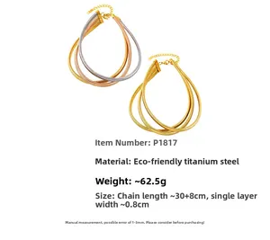 Detailed view of triple-layered titanium steel snake chains with size and weight parameters
