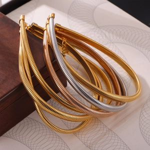 Multilayer Titanium Steel Snake Chain Choker Necklace 18K Gold Plated Flat Snake Bone Texture Personality Fashion Jewelry For Women