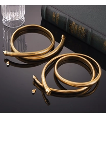 Close-up of 18K gold plated snake chain necklaces with screw connectors and tiny zircons