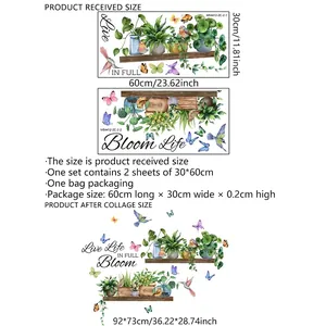 Guía de tallas para vinilos decorativos de plantas con medidas de láminas y diseño
