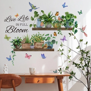 Vinilo decorativo de plantas y pájaros en acuarela con frase Live Life IN FULL Bloom
