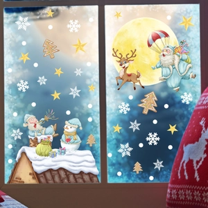 Double-sided Christmas window clings featuring Santa, reindeer, and snowflakes for glass