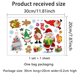 Detailed view of Christmas static stickers with Santa and reindeer motifs in 30x20cm size