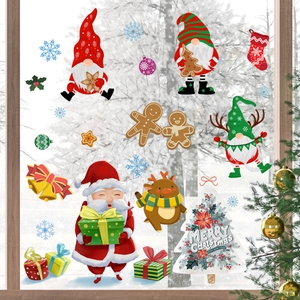 Christmas Santa Claus window clings set with reindeer and snowflake static stickers