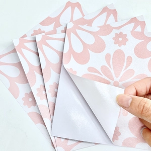 Pink floral peel and stick wall tiles with non-slip texture for kitchen and balcony