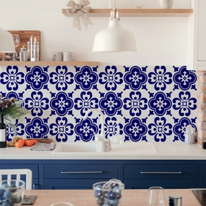 Adesivi murali vintage blu e bianchi stile mediterraneo per decorare pareti cucina