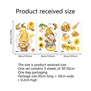 Dimensions détaillées du lot de 3 stickers muraux nains abeilles et tournesols