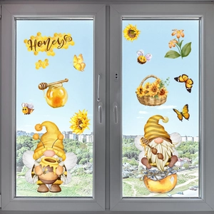 Détail des stickers de fenêtre autocollants avec nains, abeilles et tournesols