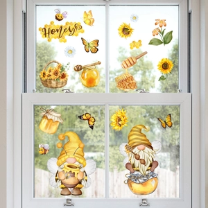 Autocollants de fenêtre tournesol et nains avec abeilles pour une déco jaune vibrante