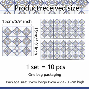 Pack de 10 stickers muraux style marocain 15x15cm avec motifs d'étoiles bleu et jaune