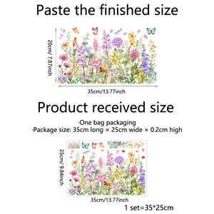 Sticker mural fleurs et papillons en PVC avec dimensions pour décoration de maison