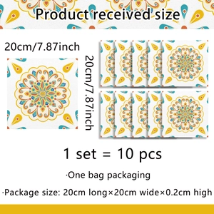 Adesivi per piastrelle mandala vintage 20x20cm set di 10 arancione e blu per pareti