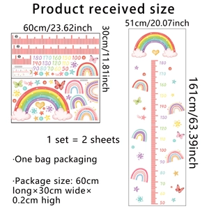 Rainbow clouds height chart wall sticker for kids room decoration 50-180cm scale