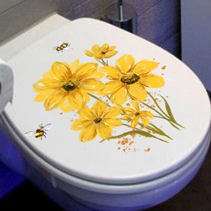 Sticker de couvercle de toilette autocollant avec tournesols jaunes et abeilles décor
