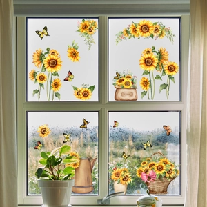 Detail of double-sided sunflower and butterfly window clings for home garden decoration