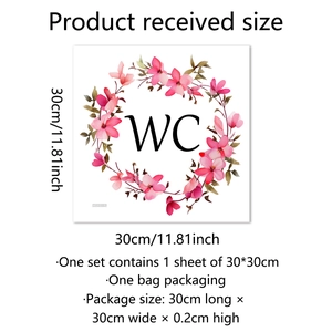 Détail de l'autocollant WC couronne fleurie avec dimensions 30x30cm sur fond blanc