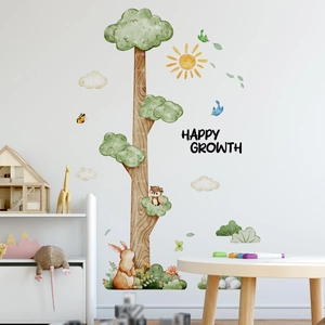 Cartoon animal tree growth chart wall sticker for kids room measuring 50 to 180cm