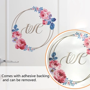 Détail du sticker de porte WC floral avec roses roses et support adhésif amovible